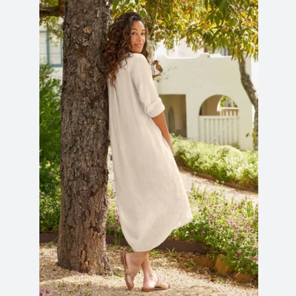 Frank & Eileen Rory Long Sleeve Linen Shirtdress dress Size: XL Sand - Picture 11 of 16